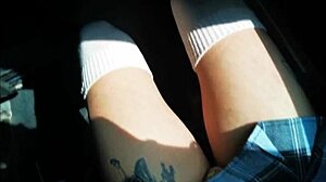 look at this schoolgirl flashing panties on the bus ride