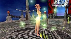 In this animated cartoon, a cute girl has her pussy licked by a tongue.