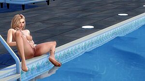 Blonde Uncensored Cartoon Masturbates by Pool!