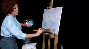 Big Tits Milf Ryan Keely in Bob Ross Cosplay Gets Excited During Painting Webcam Tutorial