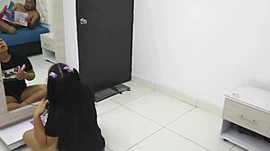 The brunette teen enjoys her first fuck with stepfather, treated like a bitch in doggystyle and missionary