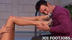 See how a toe sucking fetishist gets covered in cum