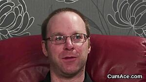 Slutty centerfold gets cum shot on her face swallowing all the juice