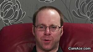 Slutty centerfold gets cum shot on her face swallowing all the juice