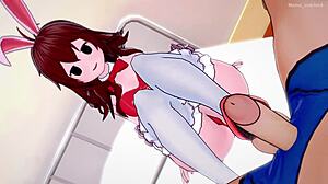 Girlfriend in bunny cosplay craving hard action with friends