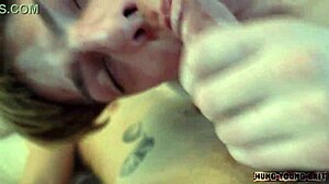 Two tattooed twinks pound each other bareback on my bed