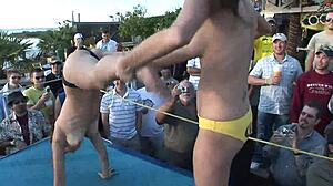 Coeds Strip Naked for Daytime Spring Break Contest Outdoors