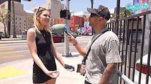 Blonde teen gives hawk tuah blowjob on street!