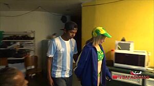 Interracial passion in doggy style during Copa America