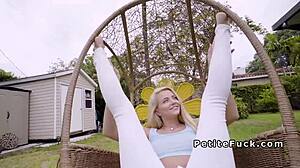 Skinny petite blonde teen with small tits bangs big monster cock