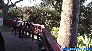 Ebony realtor Adrian Maya bends over for close-up cocksucking session with client in homemade reality