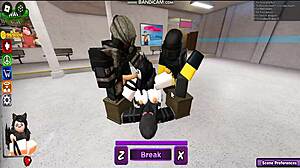 Whoreblox game gangbang moment with banging and cumshot action