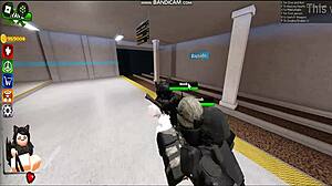 Whoreblox game gangbang moment with banging and cumshot action