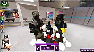 Whoreblox game gangbang moment with banging and cumshot action