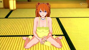 Horny Asuka in Yellow Dress Guides Your Handjob POV in Evangelion