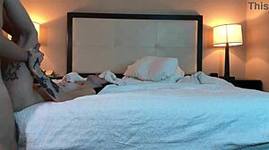 Petite tatted beauty gets pounded hard missionary style