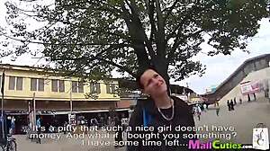 Brunette with small tits fucking outdoors