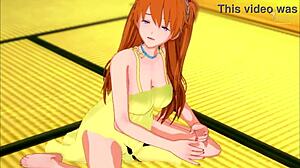 Horny Asuka in Yellow Dress Guides Your Handjob POV in Evangelion