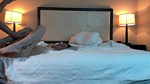 Petite tatted beauty gets pounded hard missionary style