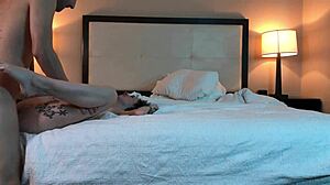 Petite tatted beauty gets pounded hard missionary style