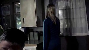 Blonde girl in bikini swims in supernatural setting