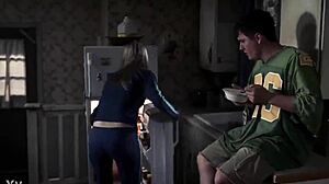 Blonde girl in bikini swims in supernatural setting