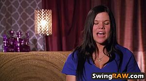 Steamy lingerie and lap dance action in a swinging couple's video