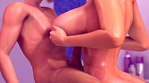 scrubbing down with a busty blonde milf today