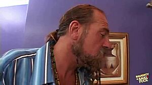 kinky blonde takes two cumshots with heels in mouth