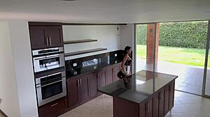 Seductress Shows Pussy in Kitchen for Secret Fuck