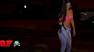 My Gf - Binky Beaz Is Shy at First but Finally Agrees to Swallow Leo's Hard Dick Outside Her New House