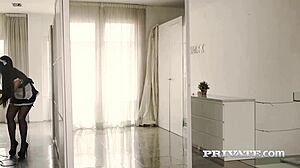 Asian maid katana in lingerie stockings spanks brunette pornstar deepthroat cumshot