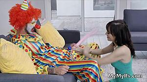 Horny Housewife Rides Clown's Hard Cock Wildly!