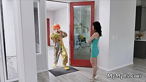 Horny Housewife Rides Clown's Hard Cock Wildly!