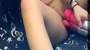 Girl pleasures pussy with two dildos