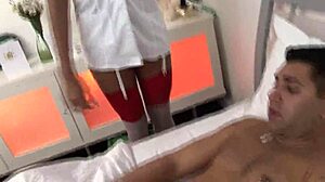 Ebony nurse fucked hard by patient's big white cock