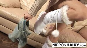 Red-haired Japanese teen enjoys her favorite sex toys and cumshots