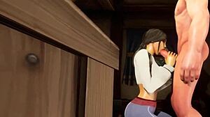 Funny anime-style 3D bath time with deepthroat blowjobs and more