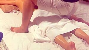 Massage with oil and sex with a MILF and a teen in a group