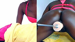 Ebony cam girl masturbates and squirts on solo show