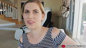 Niki Snow gives a blowjob to her stepbrother's big cock