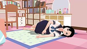 Asian schoolgirl in sailor uniform poses seductively in room