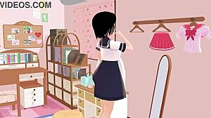 mia anime school girl poses in gravure style in her room wearing sailor school uniform
