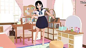 mia anime school girl poses in gravure style in her room wearing sailor school uniform
