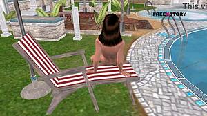 Feeling so wild watching this cute girl masturbate by the pool in 3D cartoon.