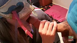Sophie Petite 18+ Mexicana Sucks with Mask, Rides Cock, Cums, Then Doggy for Cum Inside