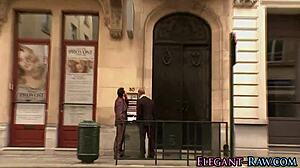A classy Euro slut gets a facial after a hot blowjob and anal sex