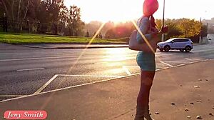 Jeny Smith flaunts see-through dress in daring outdoor upskirt flashing moment