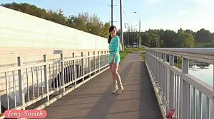 Jeny Smith flaunts see-through dress in daring outdoor upskirt flashing moment