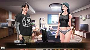 Red string hentai gameplay with naked milf dancing